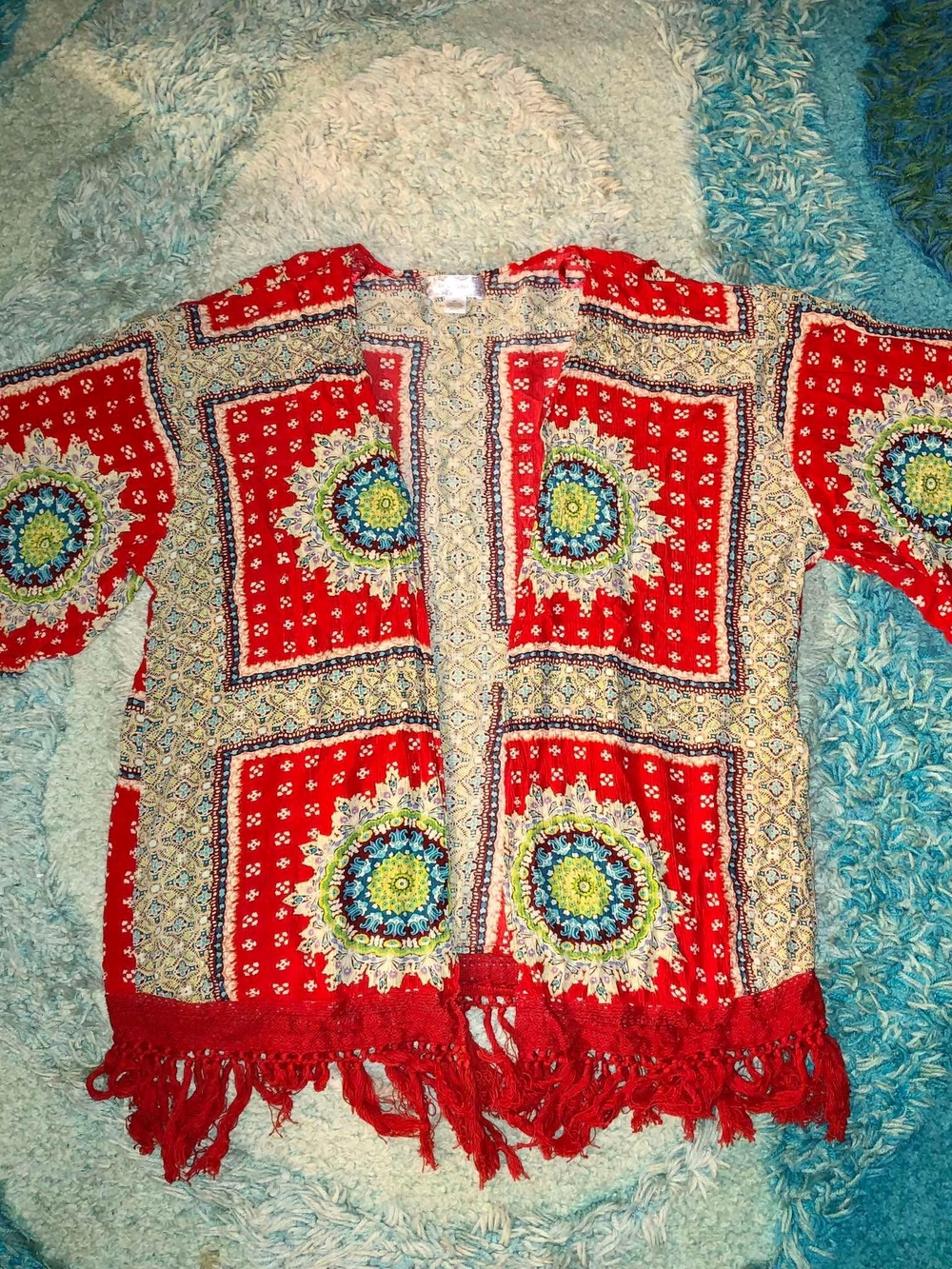 Band of Gypsies Red Boho Fringe Kimono Cardigan